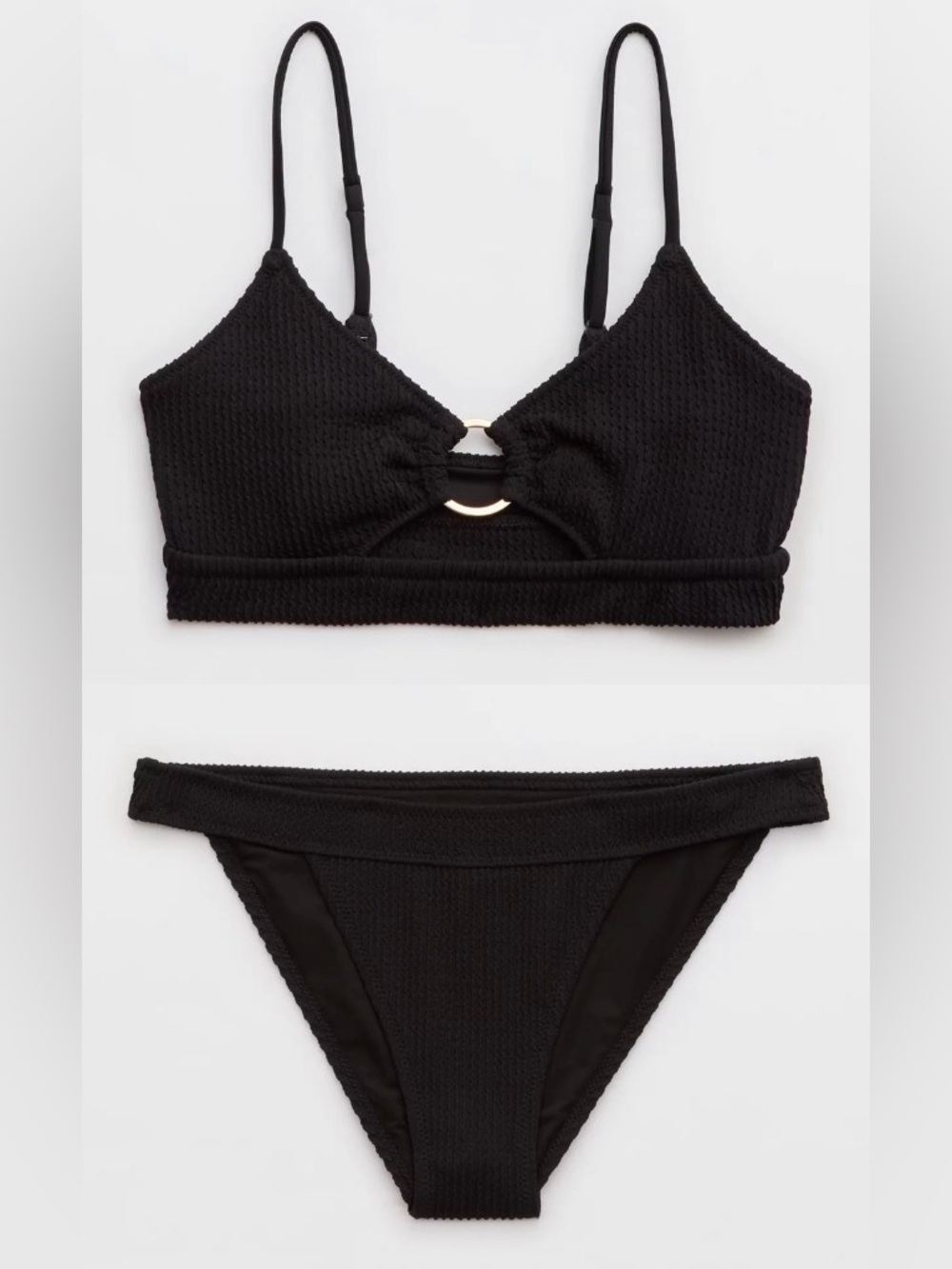 NWT Aerie FULL SET Crinkle Scoop Cutout Top + Banded Cheeky Bottom in Black - S